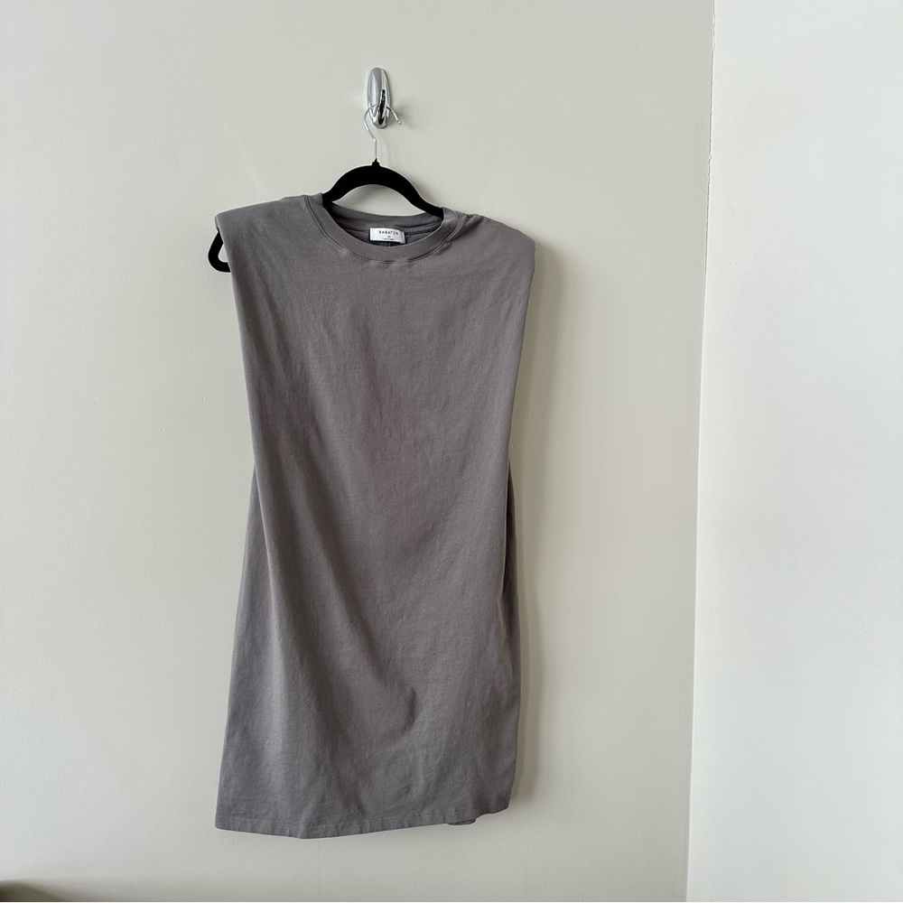 Aritzia-Babaton Shoulder Pad Mini Dress In Pewter Grey (Size:XS) - Picture 4 of 11
